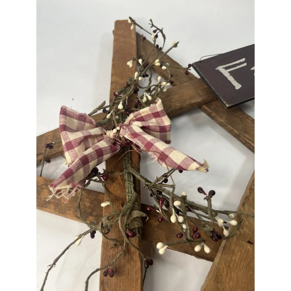 Primitive Wooden Faith Star Wall Hanging Rustic Country Farmhouse Wreath